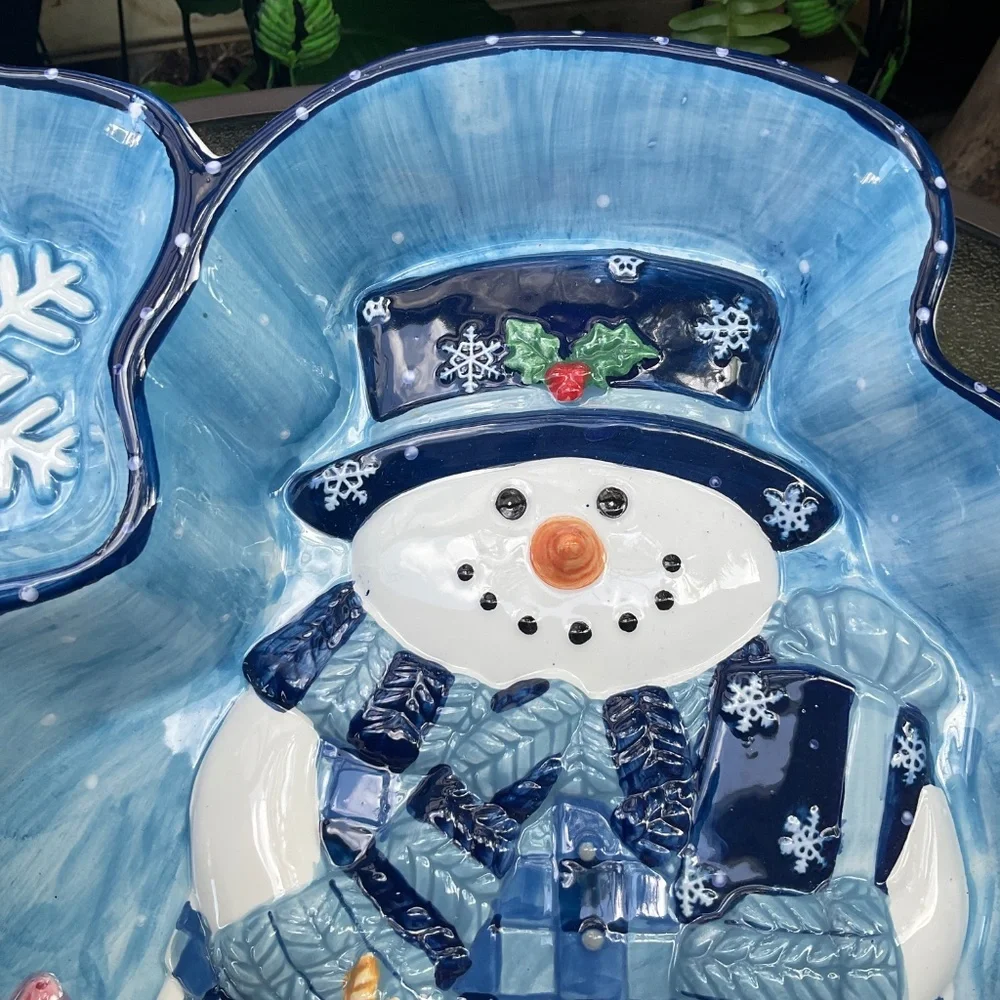 Large Christmas Mercuries Porcelain Snowman Chip & Dip Tray